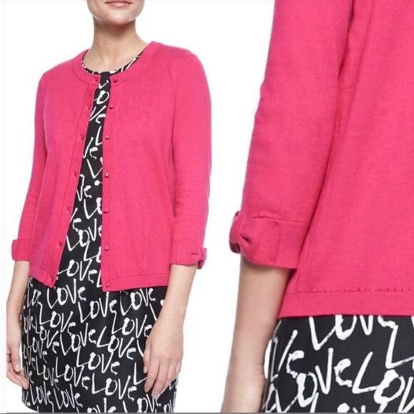 Kate Spade Somerset Pink Bow 3/4 Sleeve Cardigan, Size Large fits like a medium - Picture 3 of 11